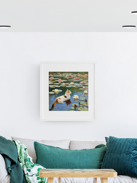 Contemplation in the Water Lily Pond Poster