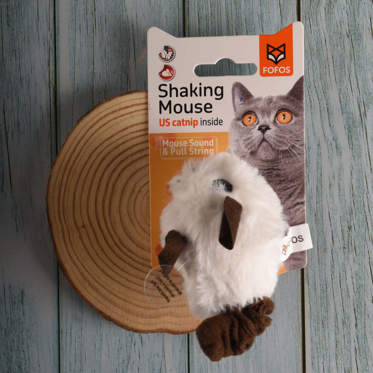 Pull String Motion Mouse Sound with Catnip White Curious Cat Company