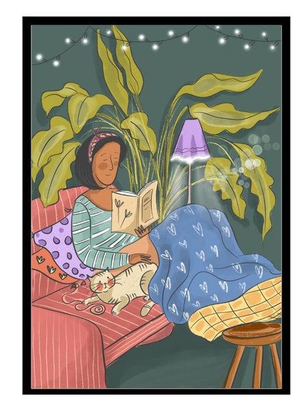 Reading Time With Cat - Poster