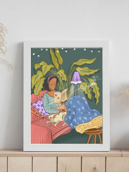Reading Time With Cat - Poster