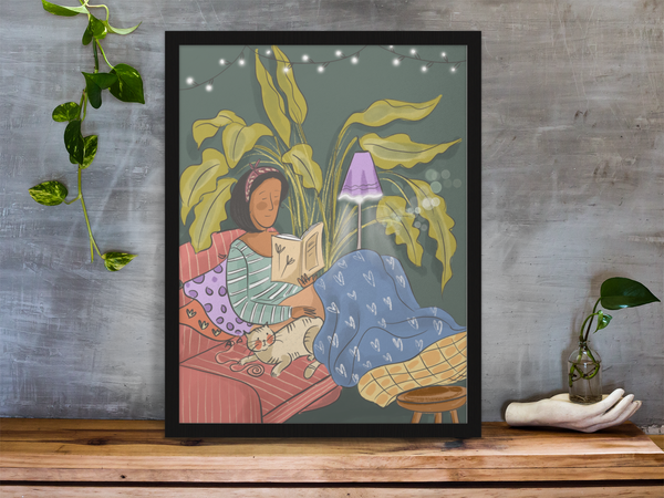 Reading Time With Cat - Poster