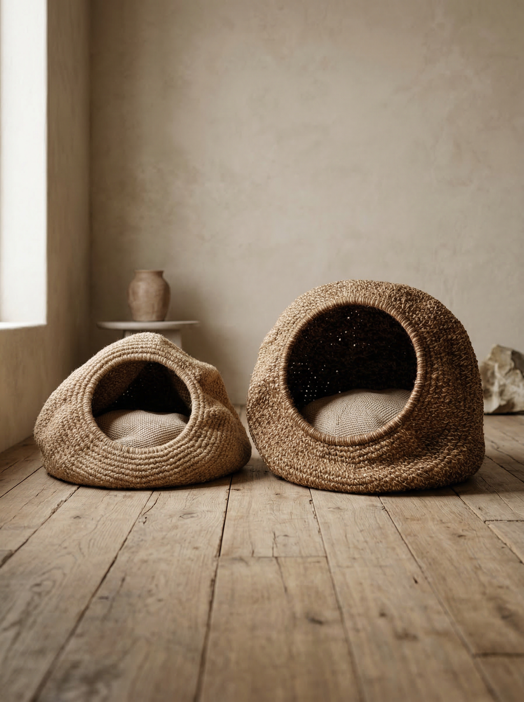 Handwoven Jute Cave Bed with Cushion - Cats for Conservation