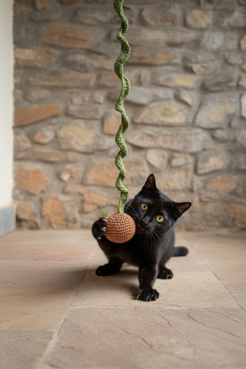 Catnip Crochet Ball with Tail - Cats for Conservation - Curious Cat Company - Cat Toys