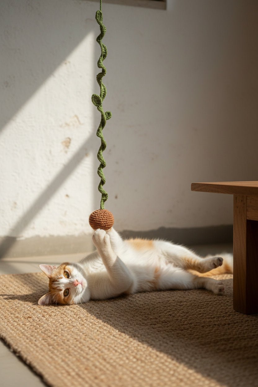 Catnip Crochet Ball with Tail - Cats for Conservation - Curious Cat Company - Cat Toys