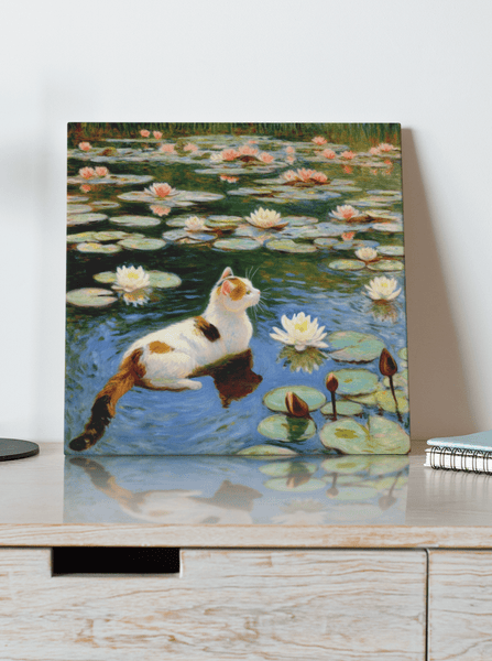 Contemplation in the Water Lily Pond - Canvas Print - Curious Cat Company - Wall Art