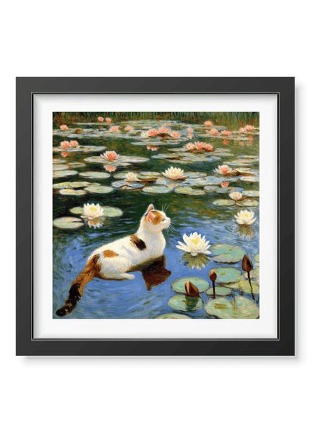 Contemplation in the Water Lily Pond Poster - Curious Cat Company - Wall Art