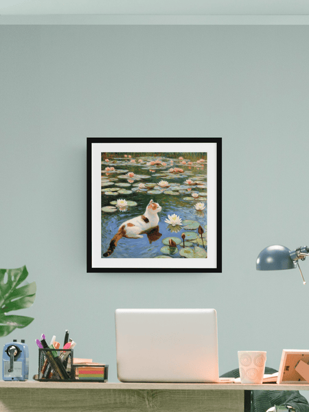 Contemplation in the Water Lily Pond Poster - Curious Cat Company - Wall Art