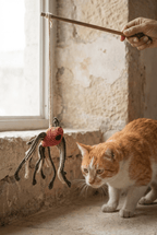 Hand - knitted Bird Wand Toy - Cats for Conservation - Curious Cat Company - Cat Toys