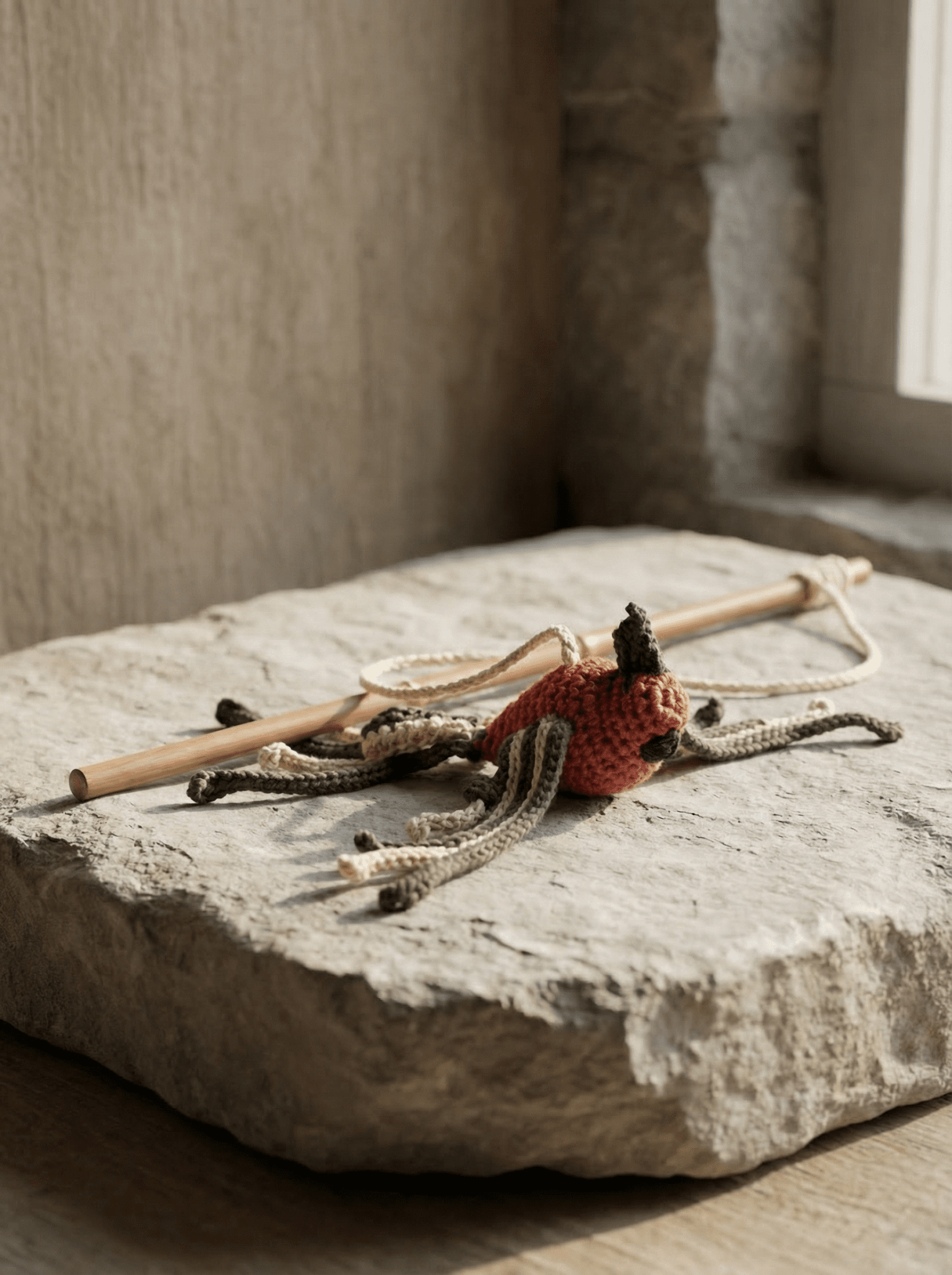 Hand - knitted Bird Wand Toy - Cats for Conservation - Curious Cat Company - Cat Toys