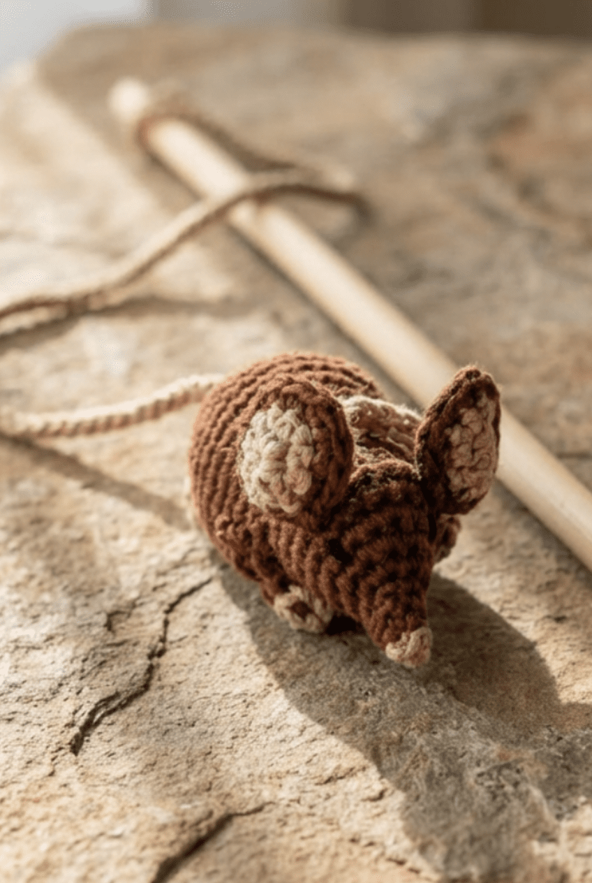 Hand - knitted Mouse Wand Toy - Cats for Conservation - Curious Cat Company - Cat Toys