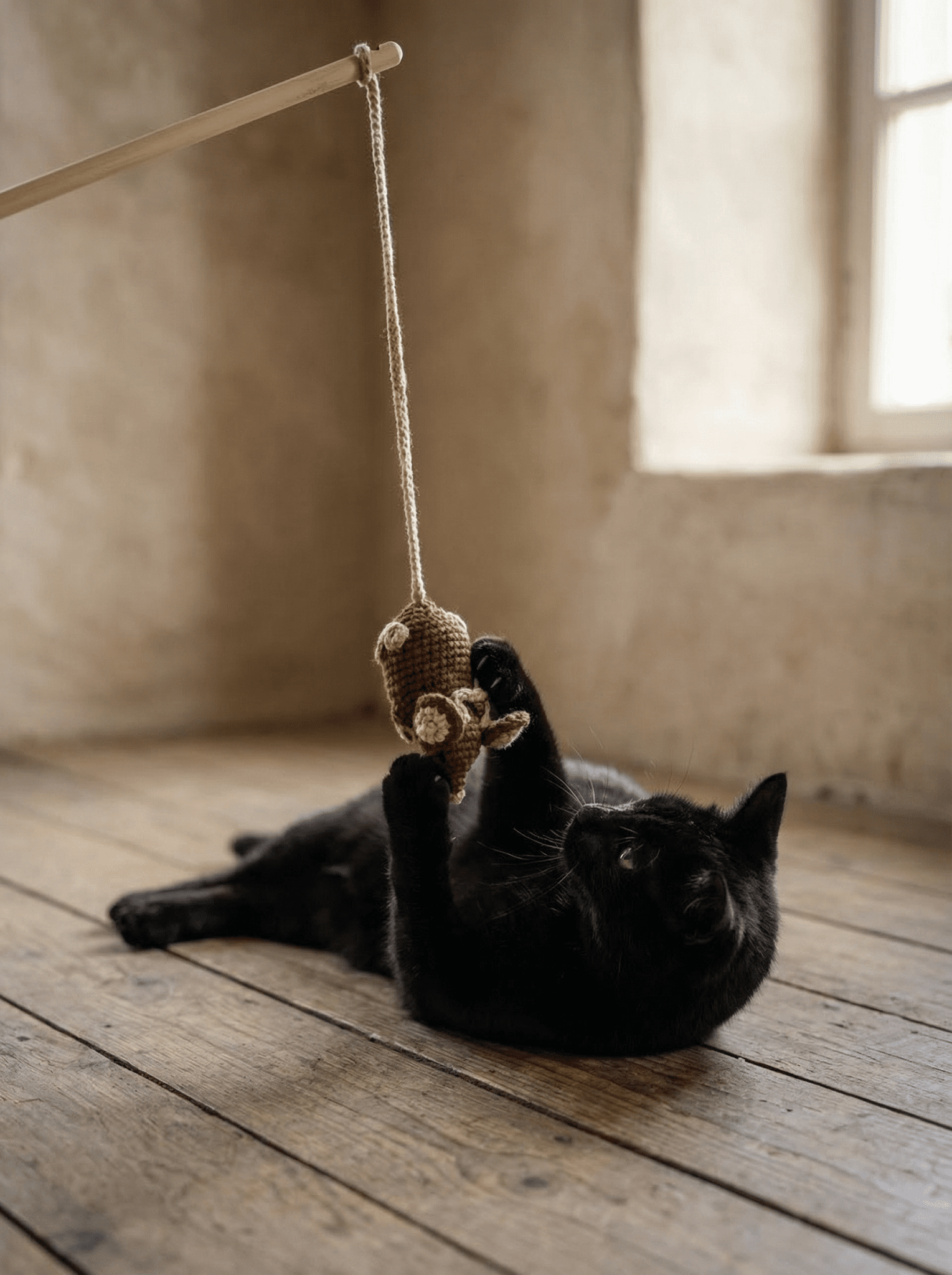 Hand - knitted Mouse Wand Toy - Cats for Conservation - Curious Cat Company - Cat Toys