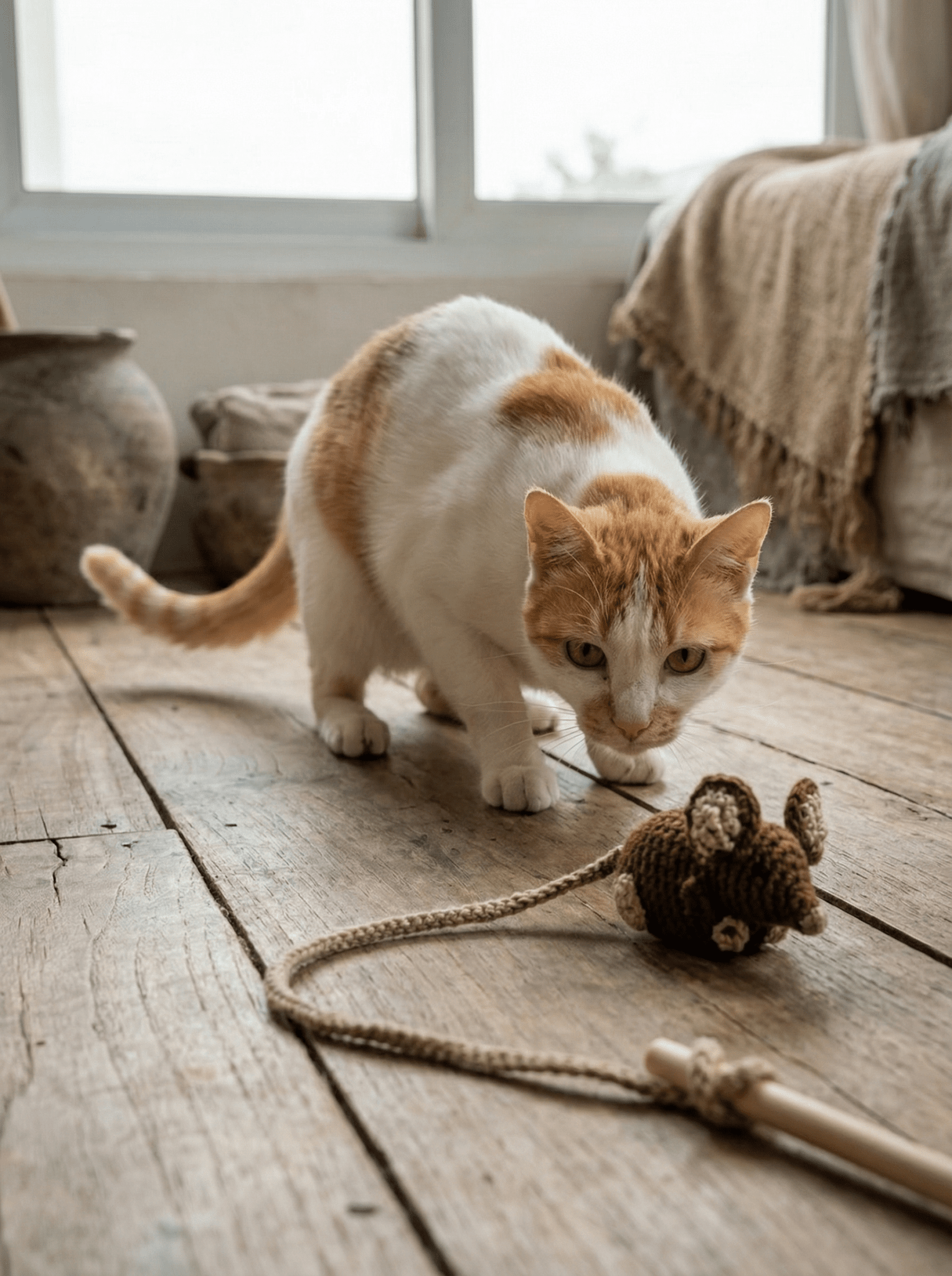 Hand - knitted Mouse Wand Toy - Cats for Conservation - Curious Cat Company - Cat Toys