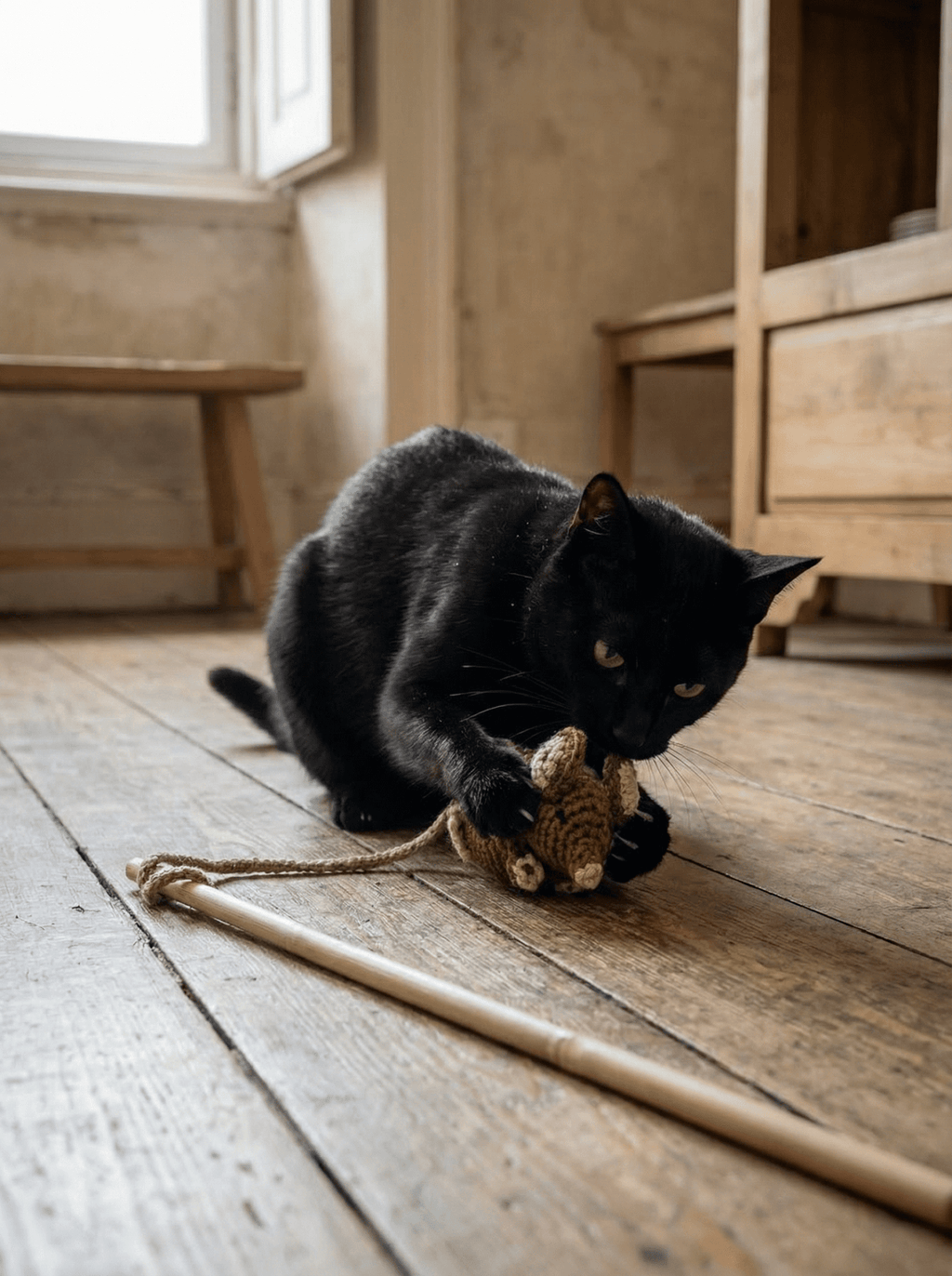 Hand - knitted Mouse Wand Toy - Cats for Conservation - Curious Cat Company - Cat Toys