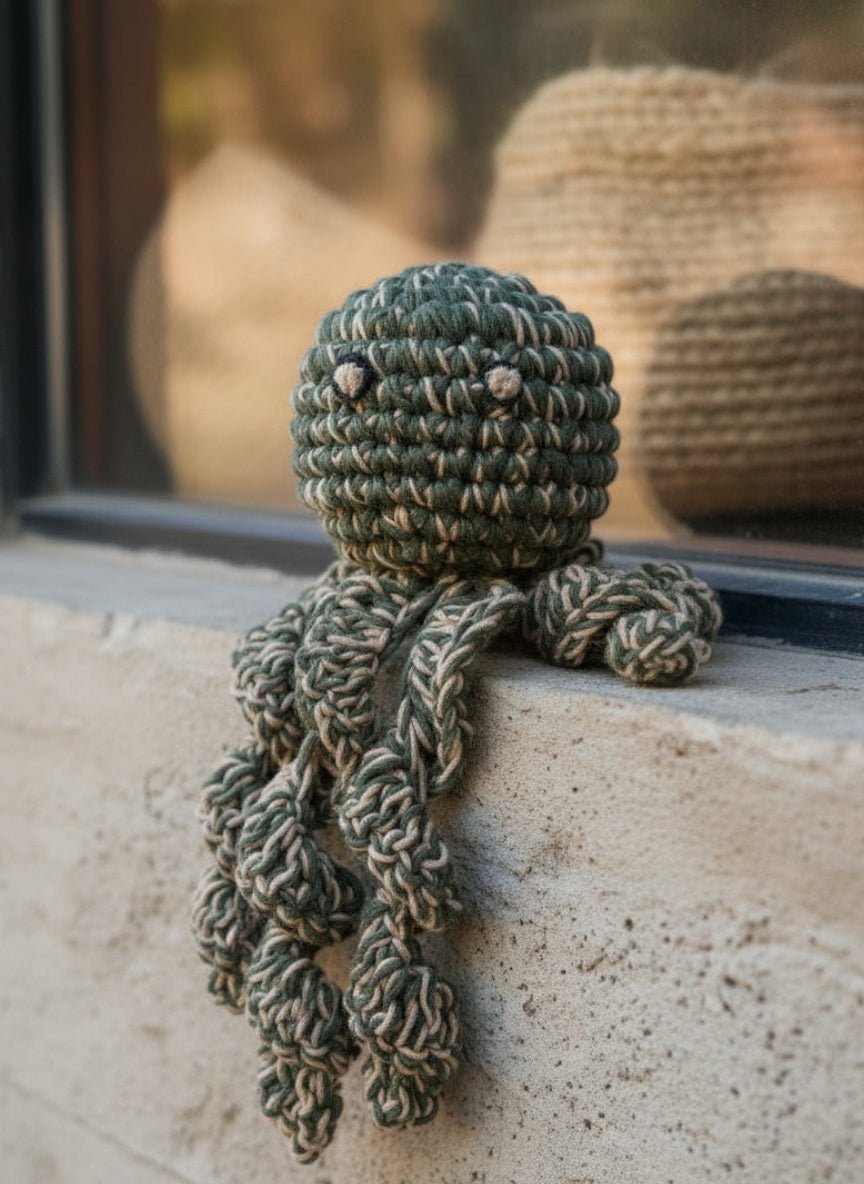 Hand - knitted Octopus Toy with Treat Pouch - Cats for Conservation - Curious Cat Company - Cat Toys