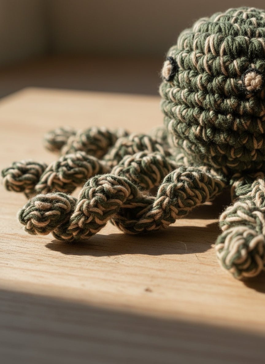 Hand - knitted Octopus Toy with Treat Pouch - Cats for Conservation - Curious Cat Company - Cat Toys