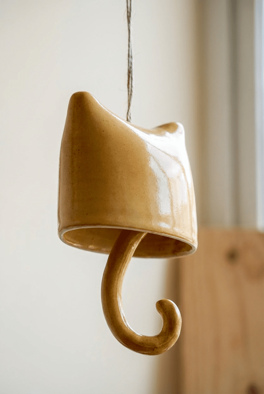 Handmade Ceramic Cat Wind Chime - Curious Cat Company - Cat Supplies