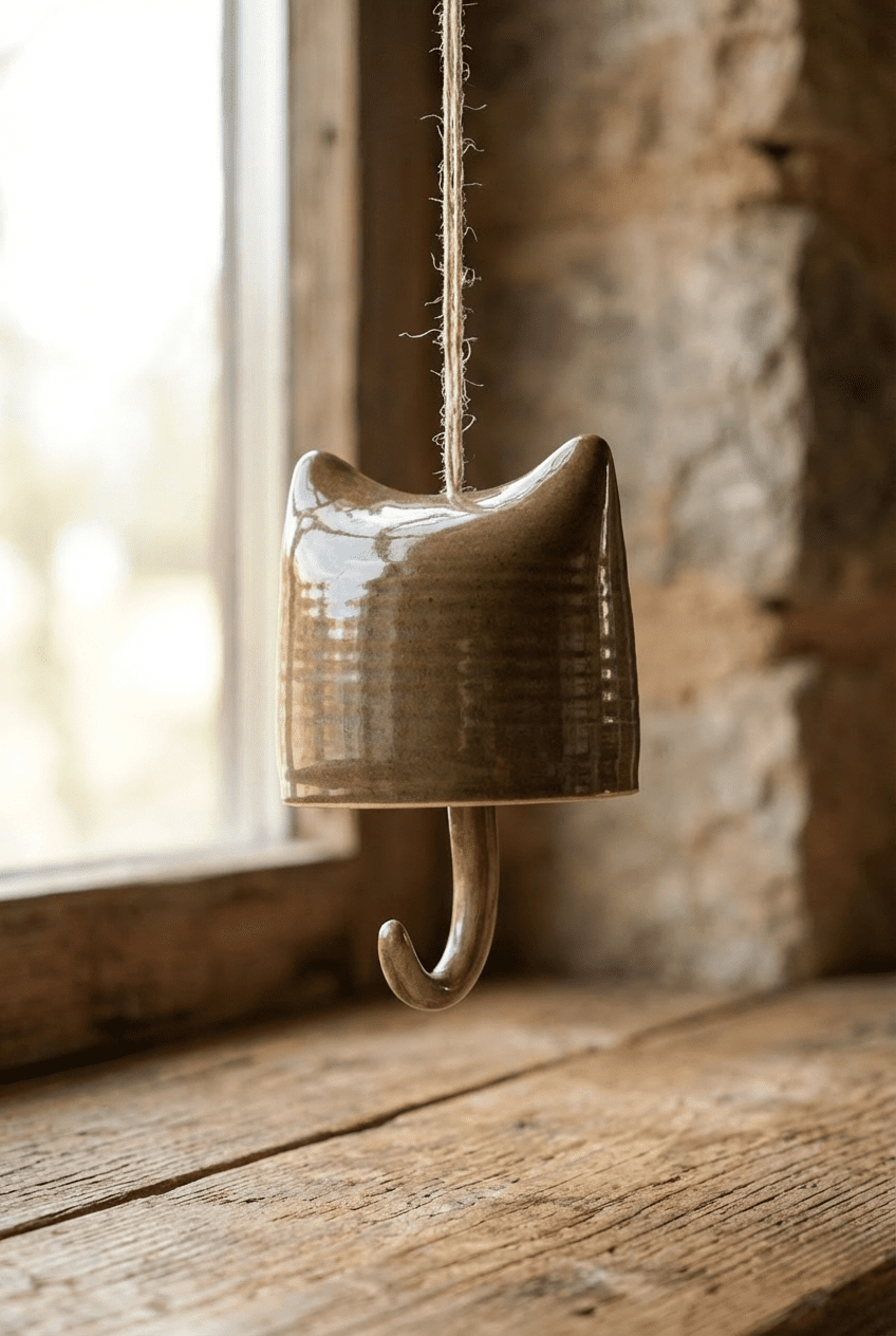Handmade Ceramic Cat Wind Chime - Curious Cat Company - Cat Supplies