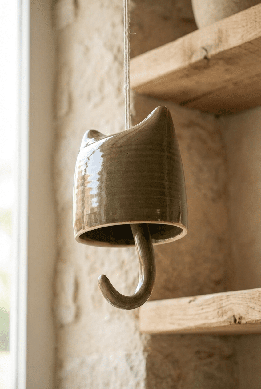 Handmade Ceramic Cat Wind Chime - Curious Cat Company - Cat Supplies