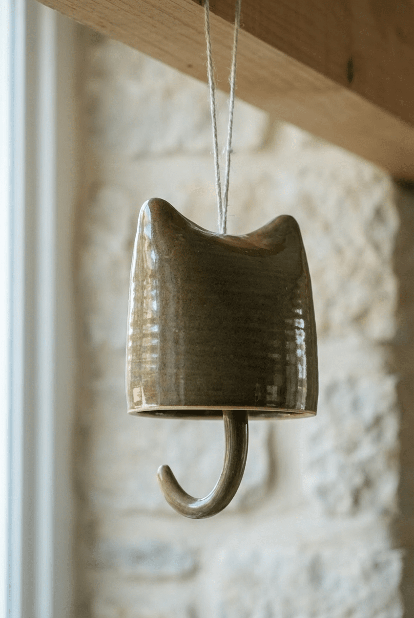 Handmade Ceramic Cat Wind Chime - Curious Cat Company - Cat Supplies