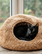 Handwoven Jute Cave Bed with Cushion (Regular) - Cats for Conservation - Curious Cat Company - Cat Beds