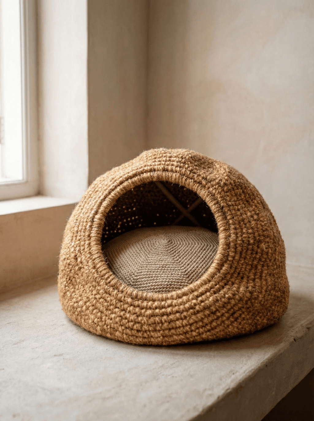 Handwoven Jute Cave Bed with Cushion (Regular) - Cats for Conservation - Curious Cat Company - Cat Beds
