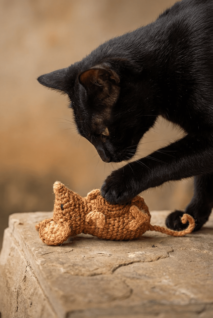 Handwoven Jute Rat Toy with Treat Pocket - Cats for Conservation - Curious Cat Company - Cat Toys