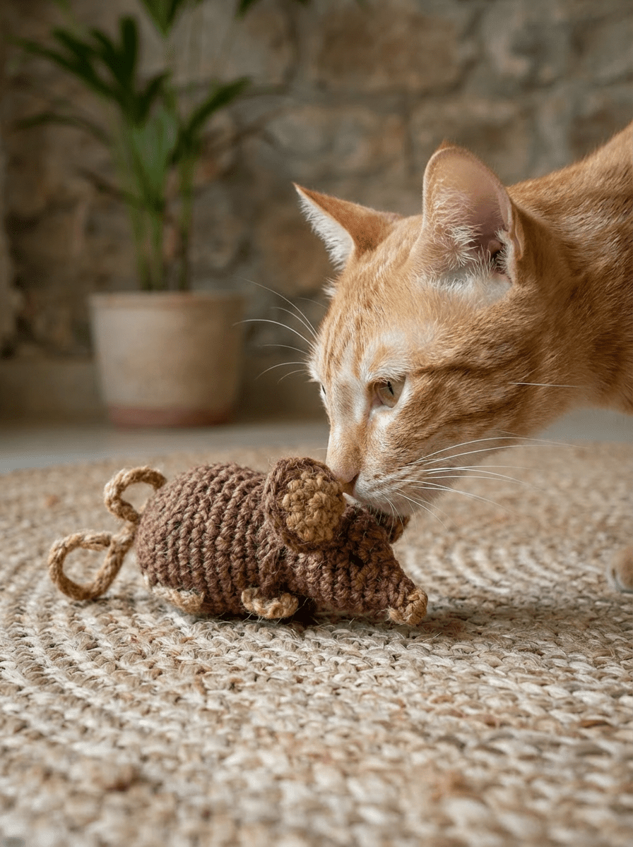 Handwoven Jute Rat Toy with Treat Pocket - Cats for Conservation - Curious Cat Company - Cat Toys