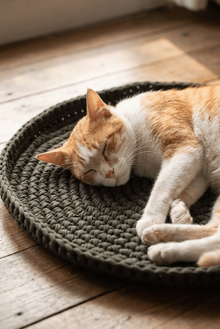 Recycled Cotton Handwoven Mat - Cats for Conservation - Curious Cat Company - Cat Beds