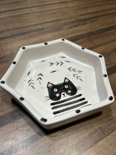 Rex in a Hex Handmade Feeder Bowls - Limited Edition - Curious Cat Company - Ceramic Pl