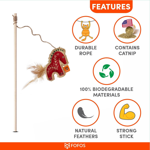 Scandi Horse Wand Toy - Curious Cat Company - Cat Toys