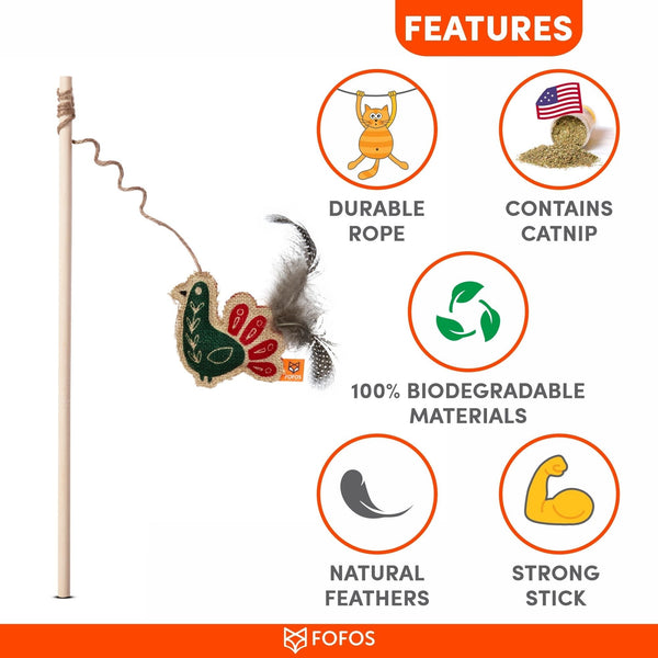 Scandi Peacock Wand Toy - Curious Cat Company - Cat Toys