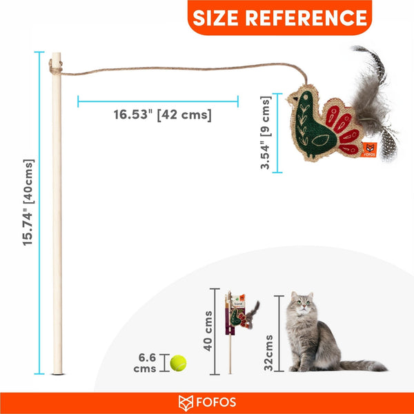 Scandi Peacock Wand Toy - Curious Cat Company - Cat Toys