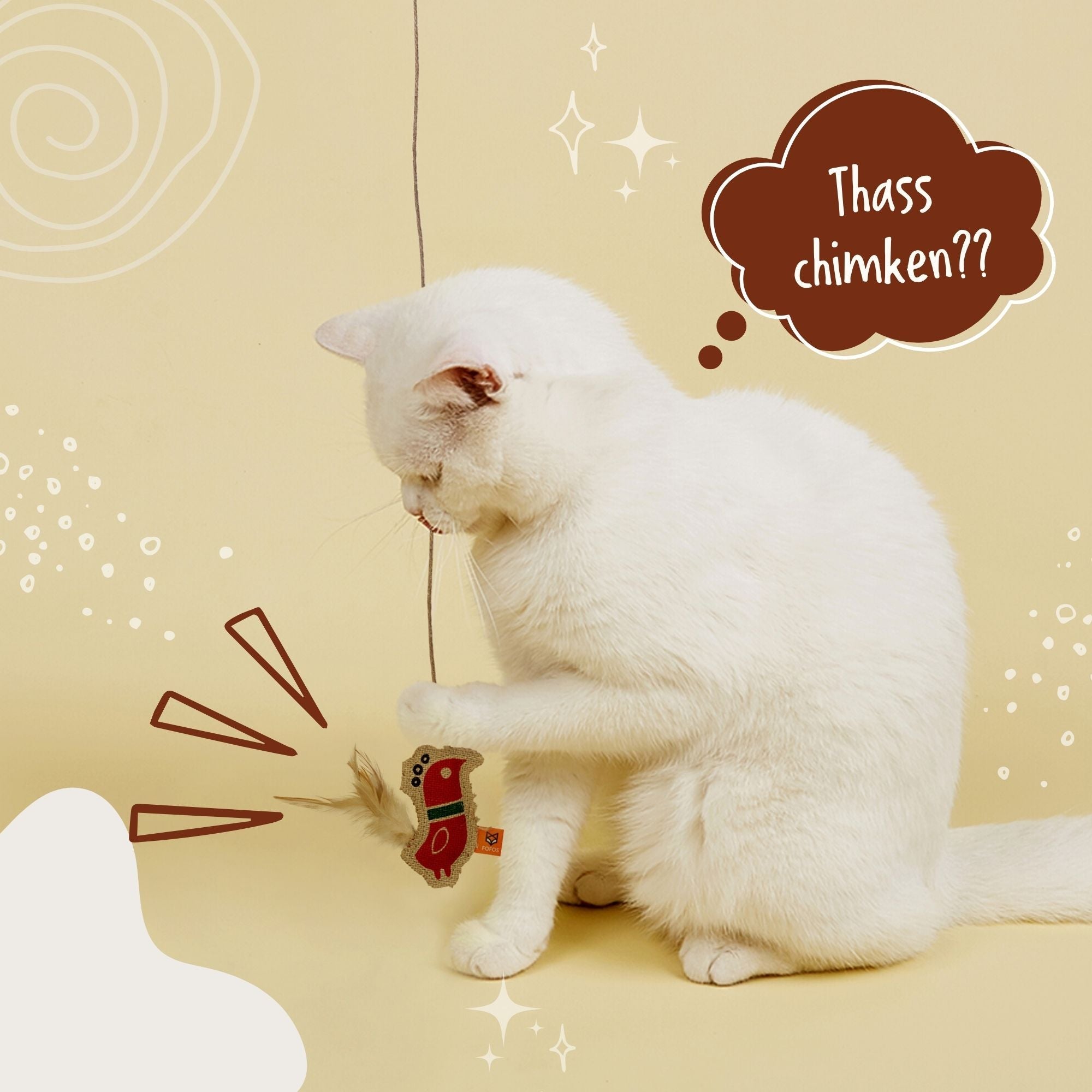 Scandi Rooster Wand Toy - Curious Cat Company - Cat Toys