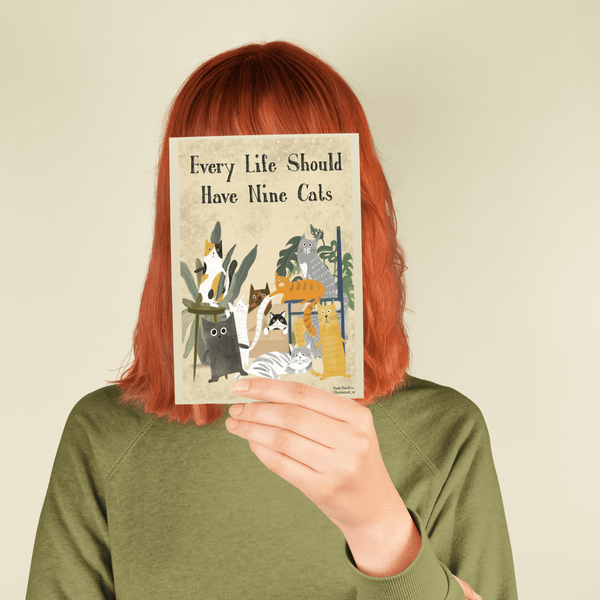 9 Lives Postcard Print - Curious Cat Company - Postcards