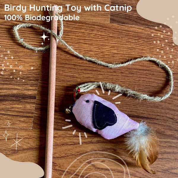 Birdy Hunting Toy with Catnip - 100% Biodegradable - Curious Cat Company - Cat Toys