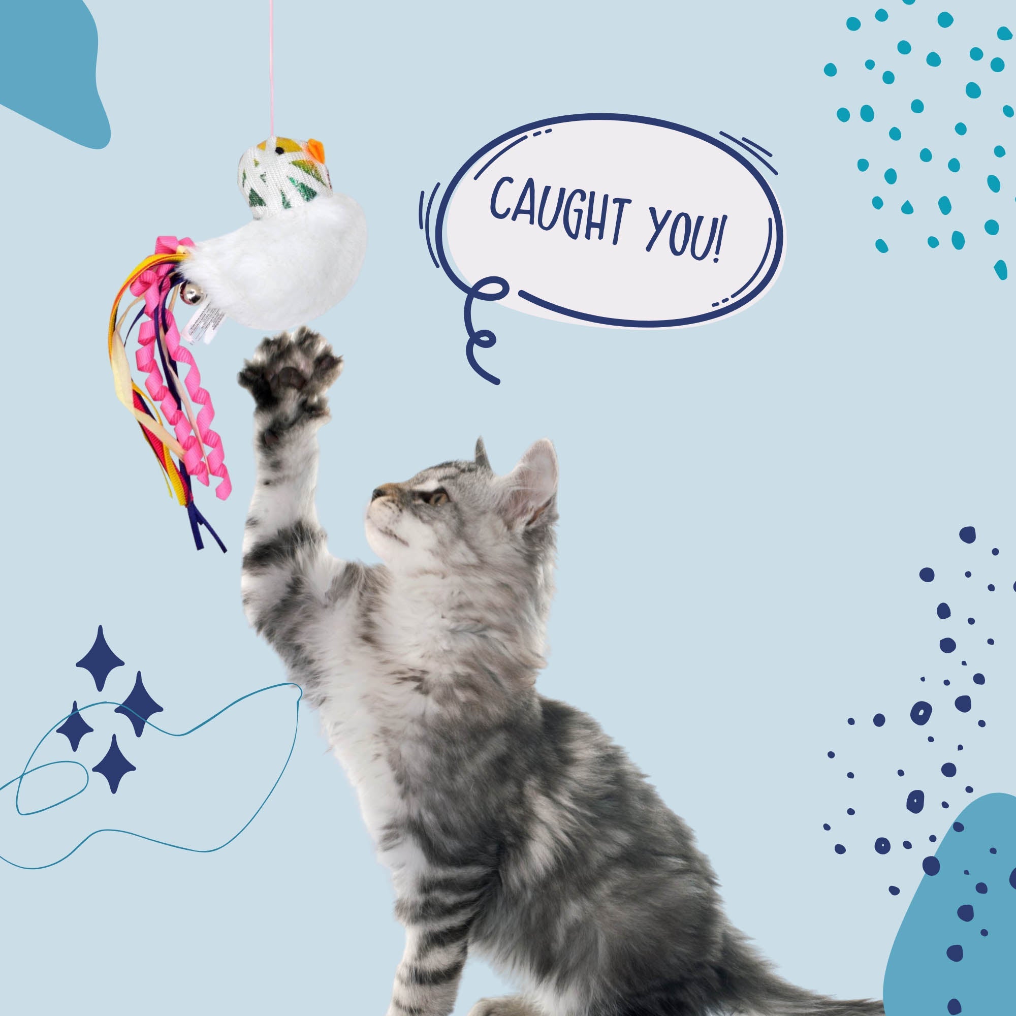 Blocky Meow Bird Wand - Curious Cat Company - Cat Toys