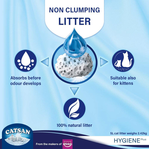 Catsan Hygiene Plus by Whiskas Natural Cat Litter 5L - Curious Cat Company - Cat Litter