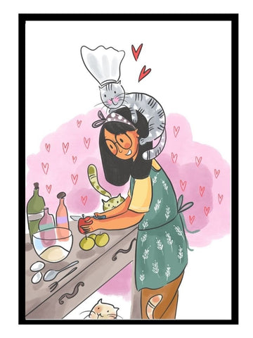 Cooking Time With Cat - Poster - Curious Cat Company - Wall Art