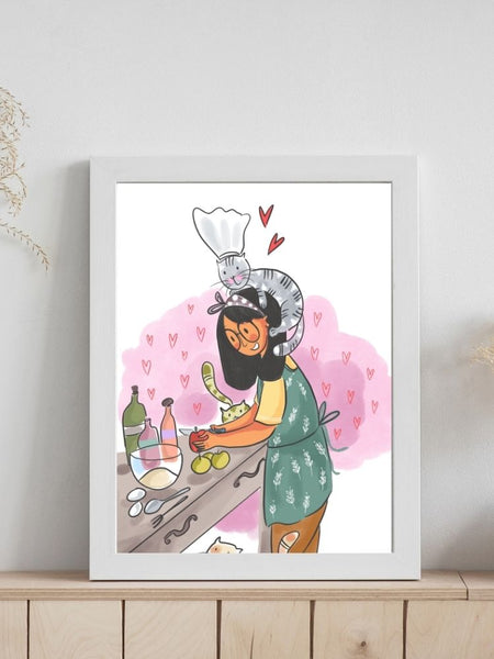 Cooking Time With Cat - Poster - Curious Cat Company - Wall Art