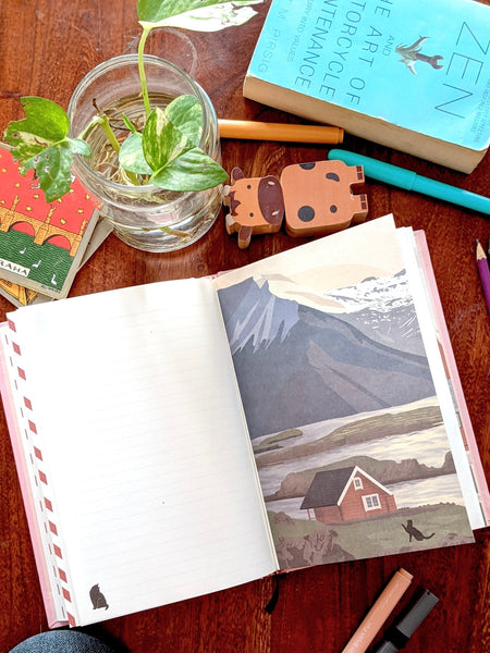 Curiously Catty A5 Journal with 5 Detachable Travel Themed Postcards - Curious Cat Company - Notebook