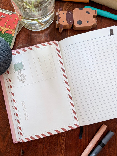 Curiously Catty A5 Journal with 5 Detachable Travel Themed Postcards - Curious Cat Company - Notebook