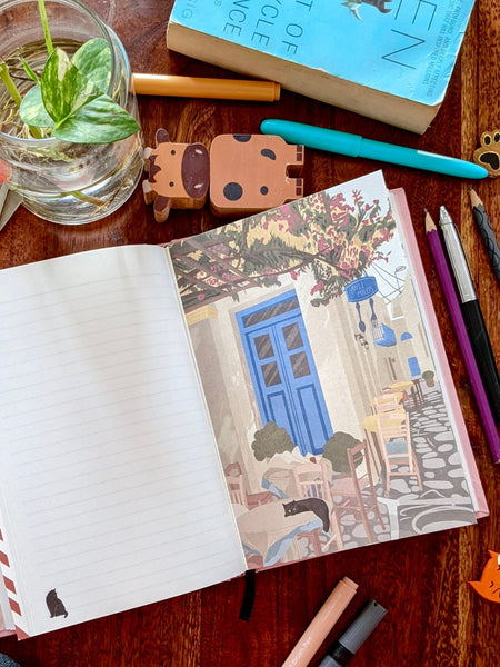 Curiously Catty A5 Journal with 5 Detachable Travel Themed Postcards - Curious Cat Company - Notebook