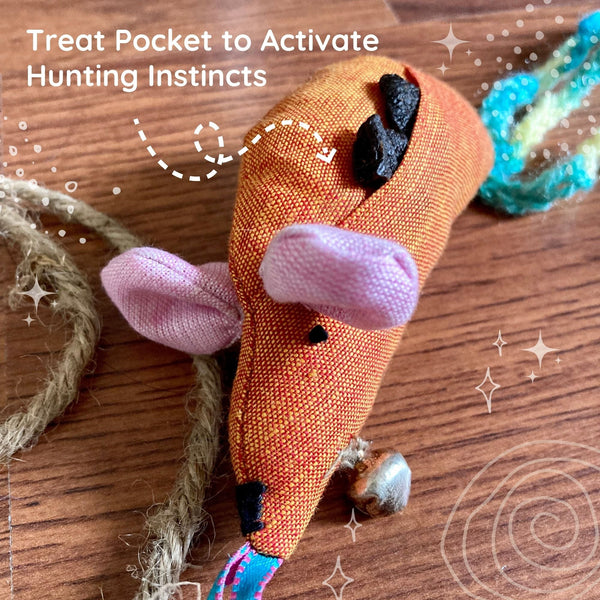 Mouse Hunting Toy with Catnip - 100% Biodegradable - Curious Cat Company - Cat Toys