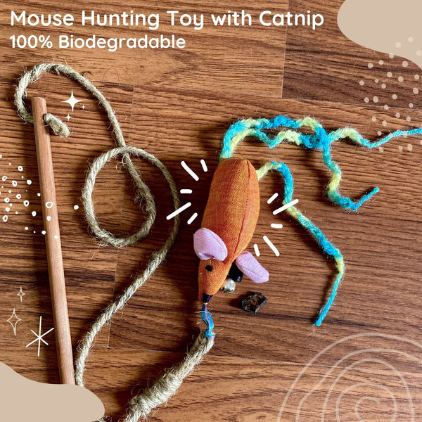 Mouse Hunting Toy with Catnip - 100% Biodegradable - Curious Cat Company - Cat Toys