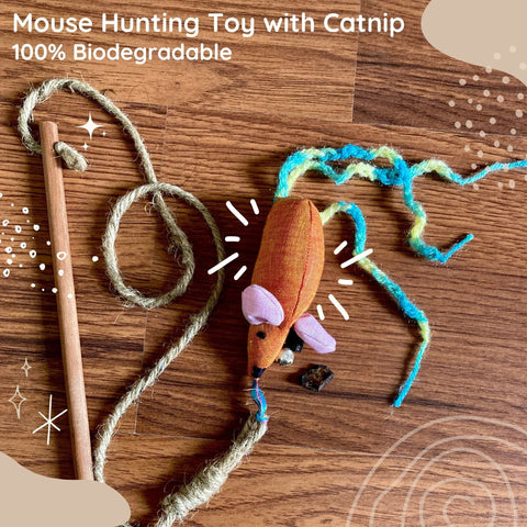 Mouse Hunting Toy with Catnip - 100% Biodegradable - Curious Cat Company - Cat Toys