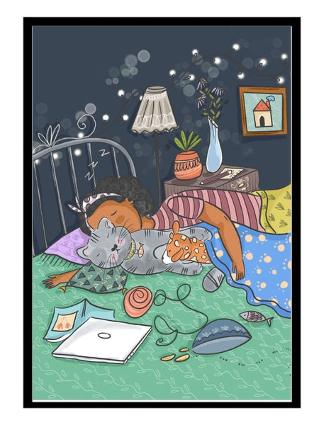 Nap Time With Cat - Poster - Curious Cat Company - Wall Art