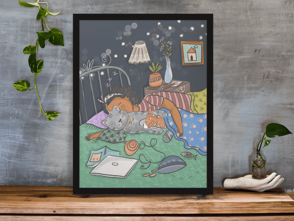 Nap Time With Cat - Poster - Curious Cat Company - Wall Art