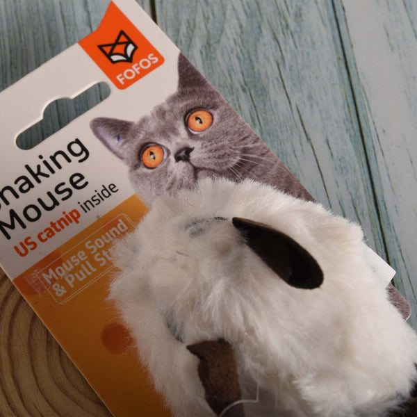 Pull String Motion & Mouse Sound with Catnip - White - Curious Cat Company - Cat Toys