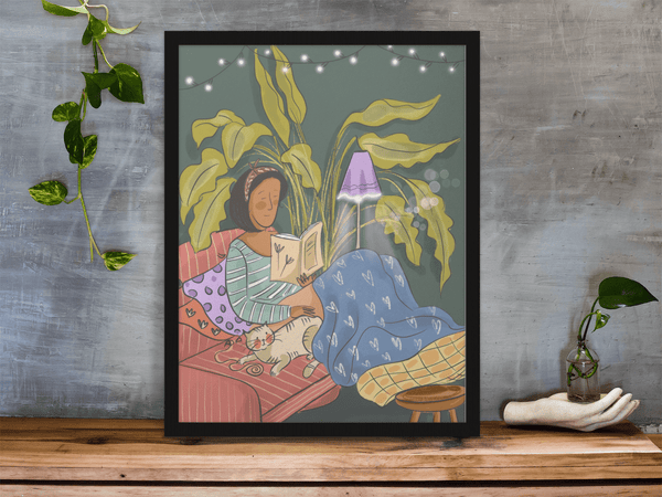Reading Time With Cat - Poster - Curious Cat Company - Wall Art