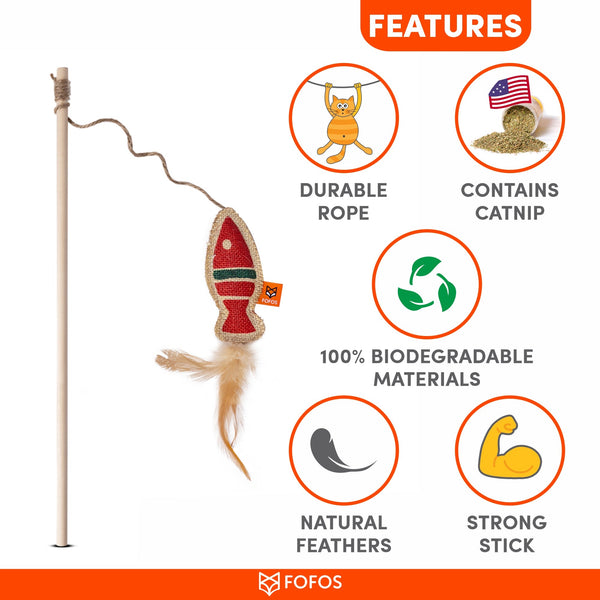 Scandi Fish Wand Toy - Curious Cat Company - Cat Toys